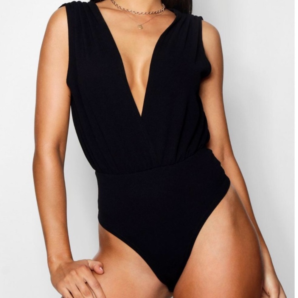 NWT Deep v Plunge neck black bodysuit
